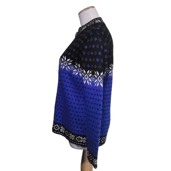 NOMADIC TRADERS Blue Fair Isle Snowflake Zip Up Cardigan Womens Medium - Picture 2 of 10